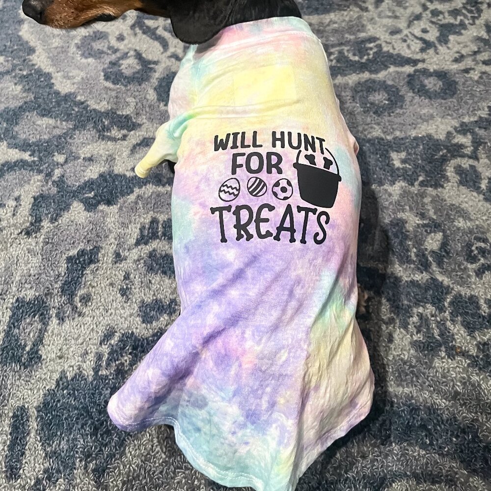 Pet Medium 'Will Hunt for Treats' Pastel Random Tie-Dye T-Shirt